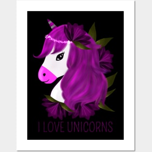 purple unicorn Posters and Art